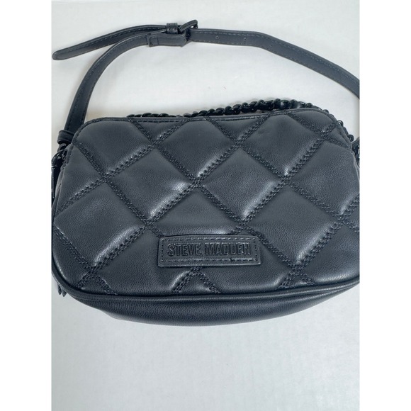 Steve Madden Black Quilted Crossbody Bag Chain Strap Evening Mini - Picture 3 of 8
